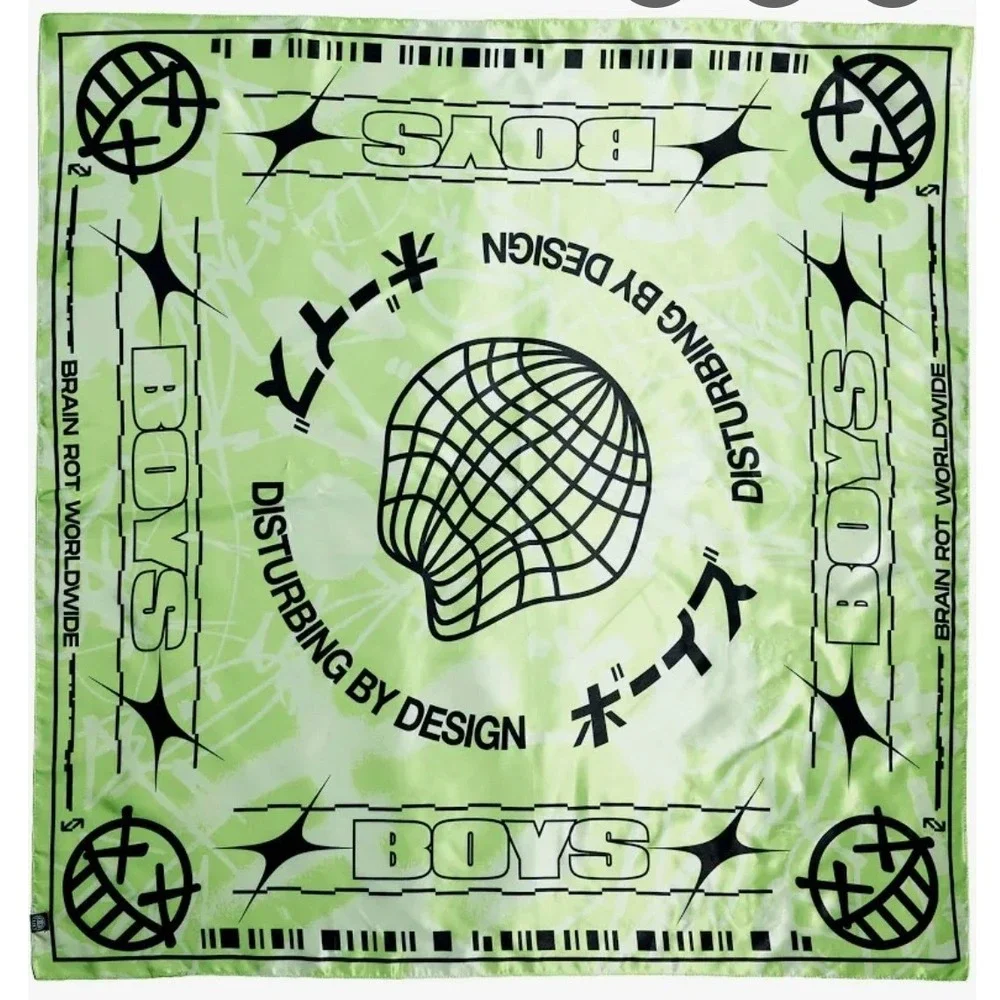 The Boys Oversized Satin Scarf Unisex OSFA Green Graphic Streetwear Cybercore